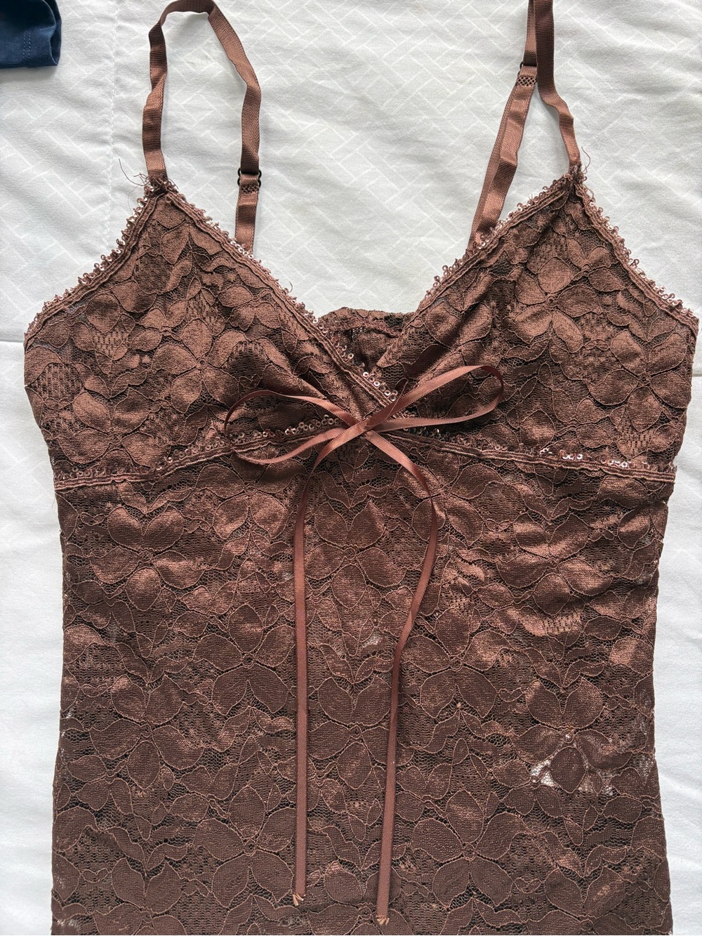 Brown Lace Cami Tank Top with Adjustable Straps - Picture 2 of 4
